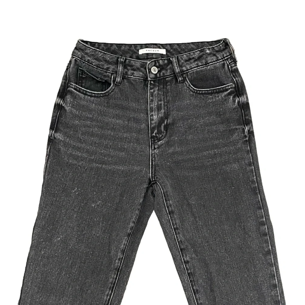 Pacsun Mom Denim Jeans 25 Dark Gray Straight Leg Whiskering Casual Pockets - Picture 2 of 8
